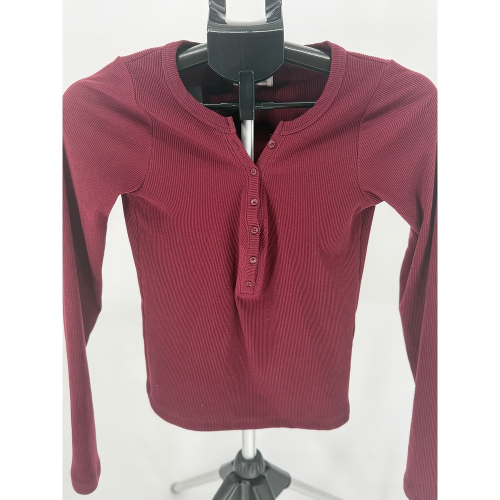 Hollister Bella Swan Twilight Ribbed Henley Crop Top Women's Small Burgundy Y2K - Picture 1 of 4